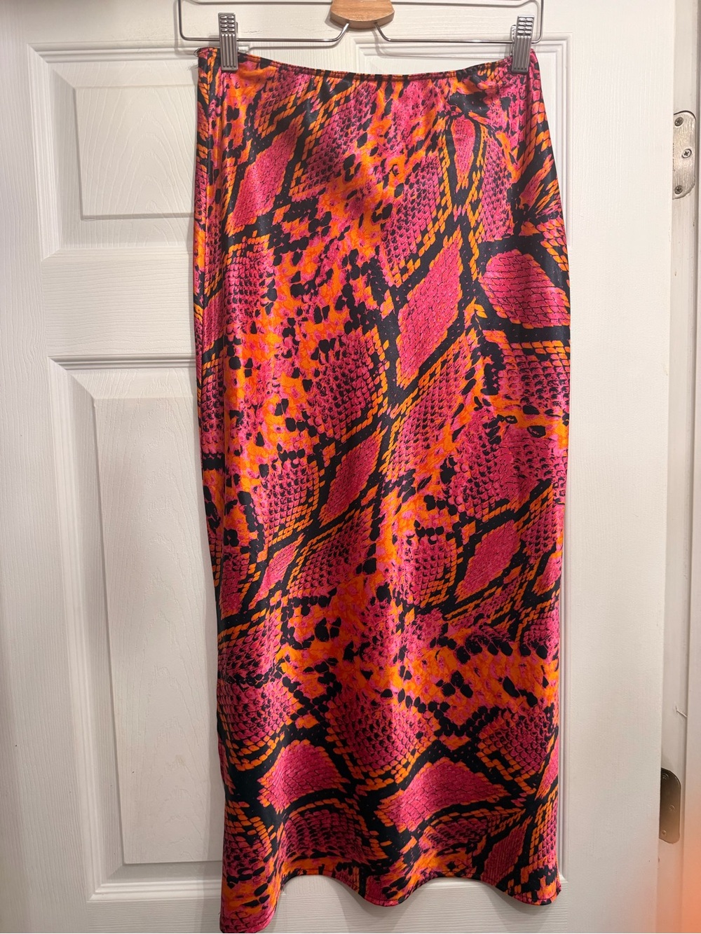 Vibrant Pink & Orange Snake Print Midi Slip Skirt
